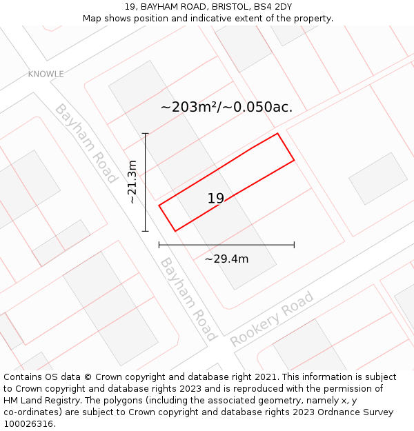 19, BAYHAM ROAD, BRISTOL, BS4 2DY: Plot and title map
