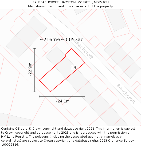 19, BEACHCROFT, HADSTON, MORPETH, NE65 9RH: Plot and title map