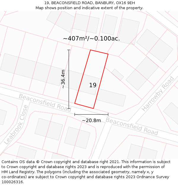 19, BEACONSFIELD ROAD, BANBURY, OX16 9EH: Plot and title map