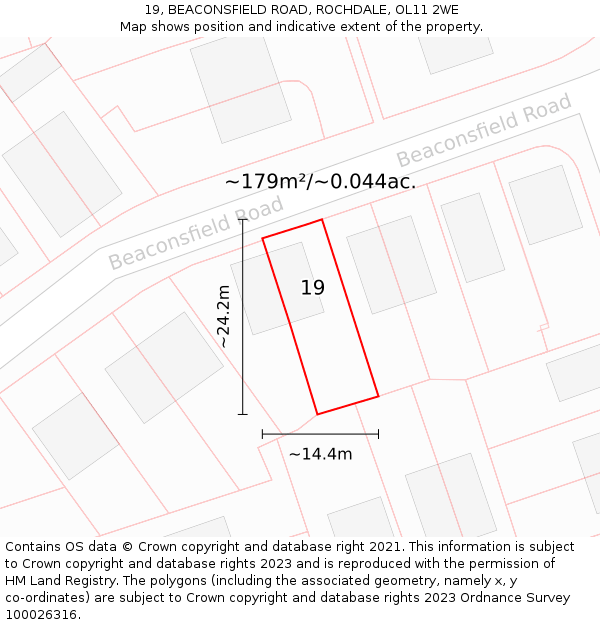 19, BEACONSFIELD ROAD, ROCHDALE, OL11 2WE: Plot and title map