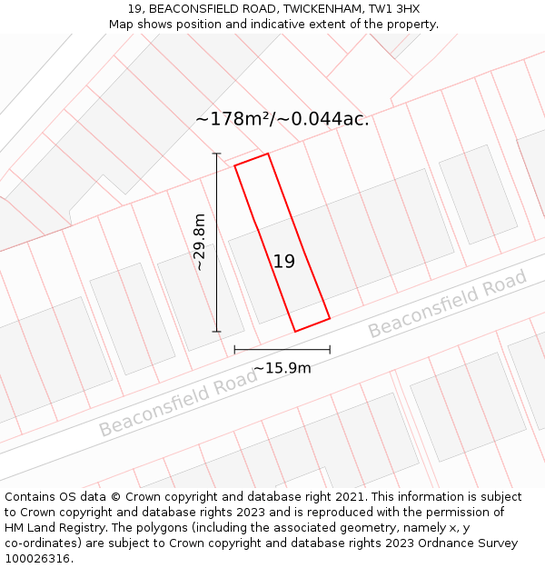 19, BEACONSFIELD ROAD, TWICKENHAM, TW1 3HX: Plot and title map