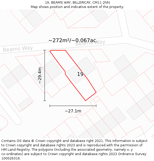 19, BEAMS WAY, BILLERICAY, CM11 2NN: Plot and title map