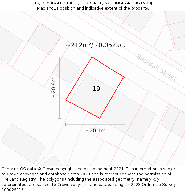 19, BEARDALL STREET, HUCKNALL, NOTTINGHAM, NG15 7RJ: Plot and title map