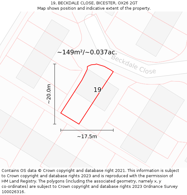 19, BECKDALE CLOSE, BICESTER, OX26 2GT: Plot and title map