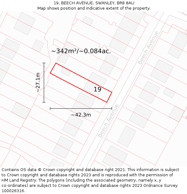 19, BEECH AVENUE, SWANLEY, BR8 8AU: Plot and title map
