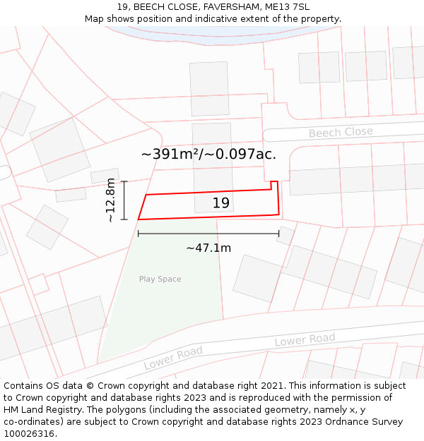 19, BEECH CLOSE, FAVERSHAM, ME13 7SL: Plot and title map