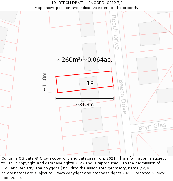 19, BEECH DRIVE, HENGOED, CF82 7JP: Plot and title map