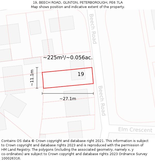 19, BEECH ROAD, GLINTON, PETERBOROUGH, PE6 7LA: Plot and title map