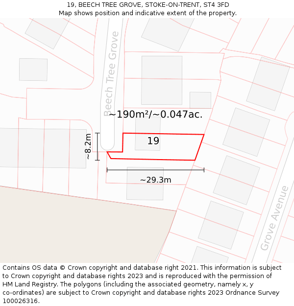 19, BEECH TREE GROVE, STOKE-ON-TRENT, ST4 3FD: Plot and title map