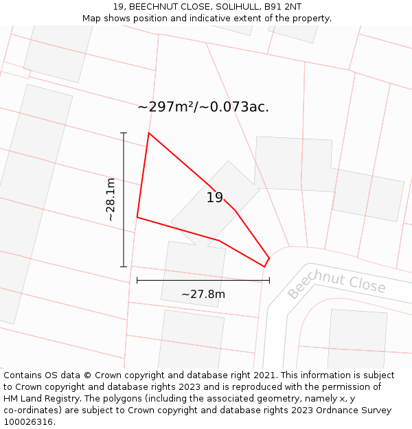 19, BEECHNUT CLOSE, SOLIHULL, B91 2NT: Plot and title map