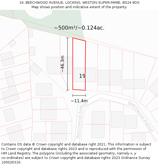 19, BEECHWOOD AVENUE, LOCKING, WESTON-SUPER-MARE, BS24 8DS: Plot and title map