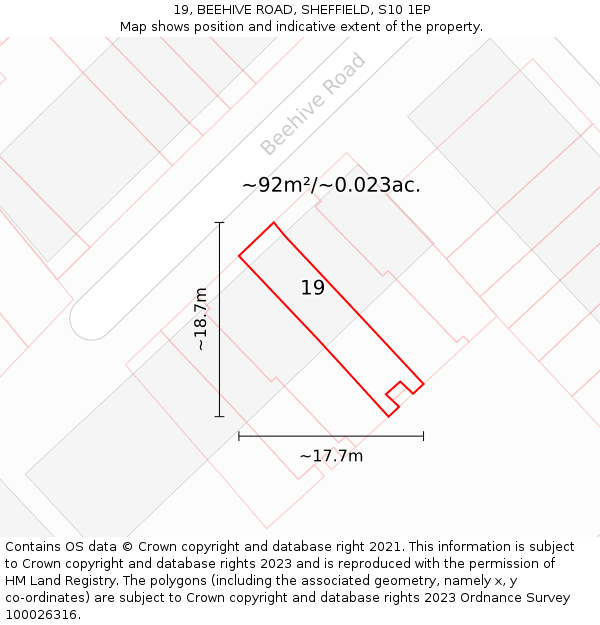 19, BEEHIVE ROAD, SHEFFIELD, S10 1EP: Plot and title map