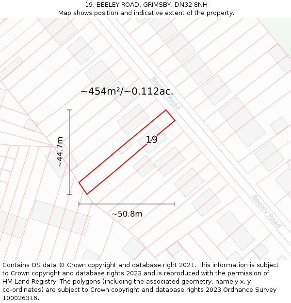 19, BEELEY ROAD, GRIMSBY, DN32 8NH: Plot and title map