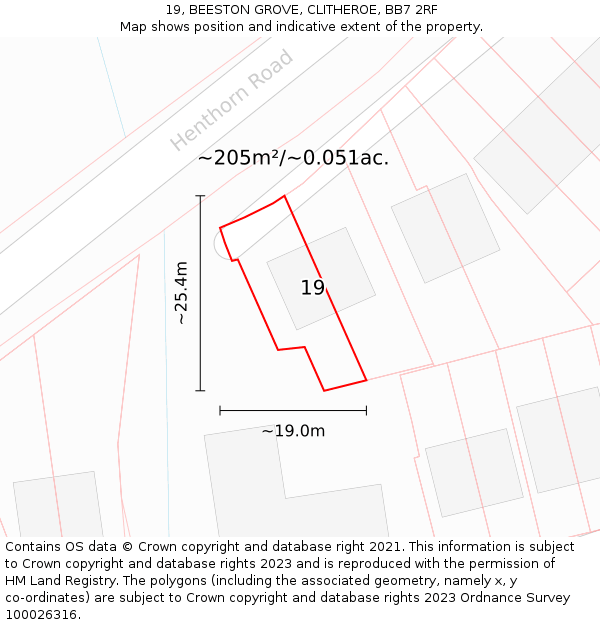 19, BEESTON GROVE, CLITHEROE, BB7 2RF: Plot and title map