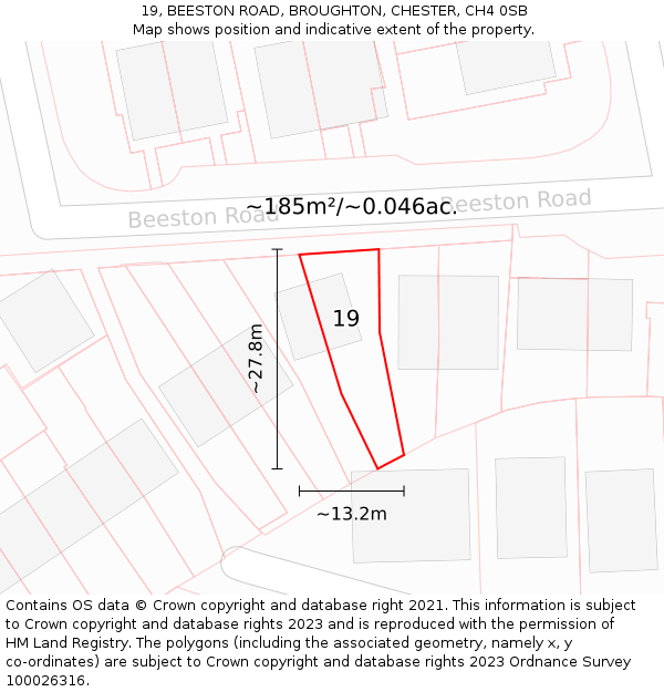 19, BEESTON ROAD, BROUGHTON, CHESTER, CH4 0SB: Plot and title map