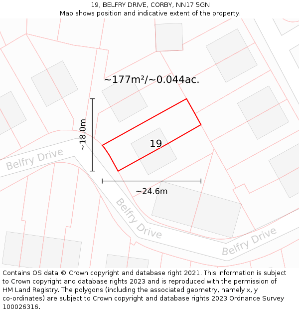19, BELFRY DRIVE, CORBY, NN17 5GN: Plot and title map
