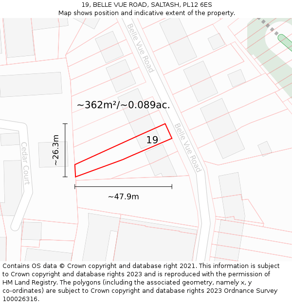 19, BELLE VUE ROAD, SALTASH, PL12 6ES: Plot and title map