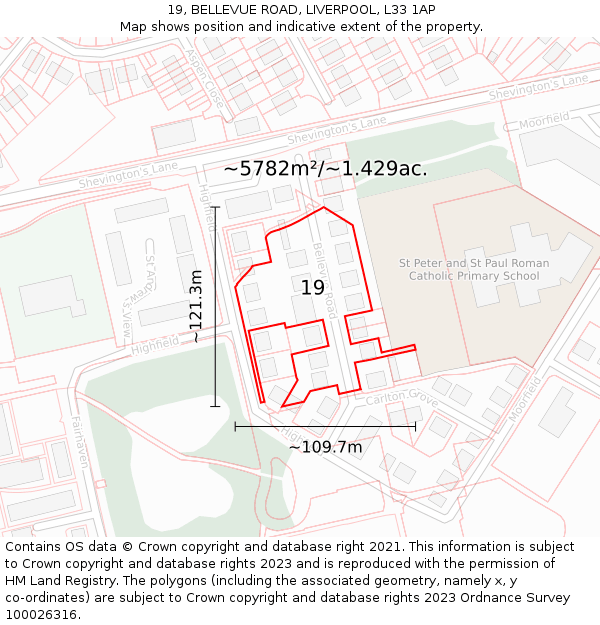 19, BELLEVUE ROAD, LIVERPOOL, L33 1AP: Plot and title map