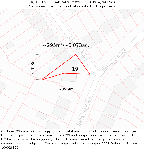 19, BELLEVUE ROAD, WEST CROSS, SWANSEA, SA3 5QA: Plot and title map