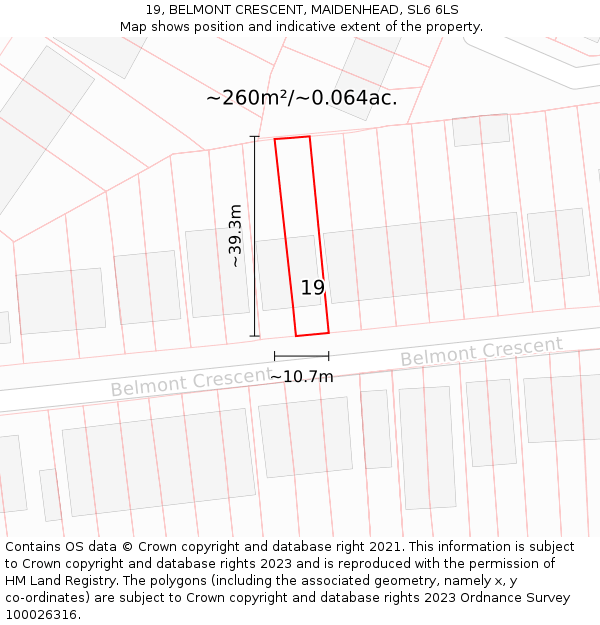19, BELMONT CRESCENT, MAIDENHEAD, SL6 6LS: Plot and title map