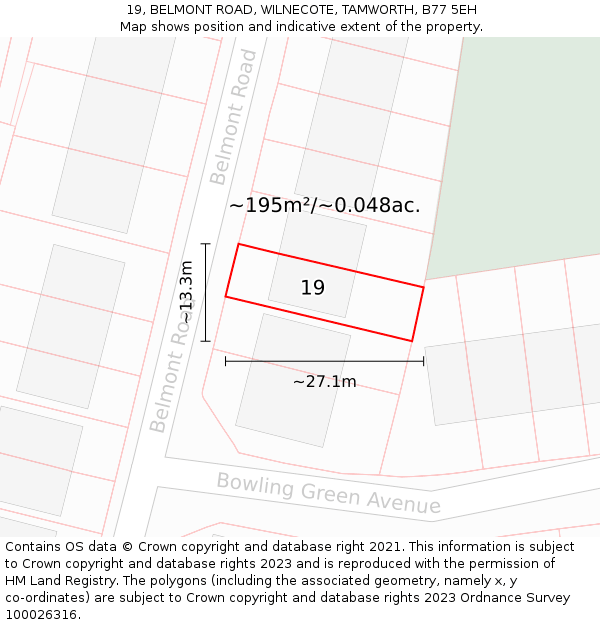 19, BELMONT ROAD, WILNECOTE, TAMWORTH, B77 5EH: Plot and title map