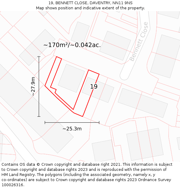 19, BENNETT CLOSE, DAVENTRY, NN11 9NS: Plot and title map