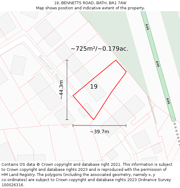 19, BENNETTS ROAD, BATH, BA1 7AW: Plot and title map