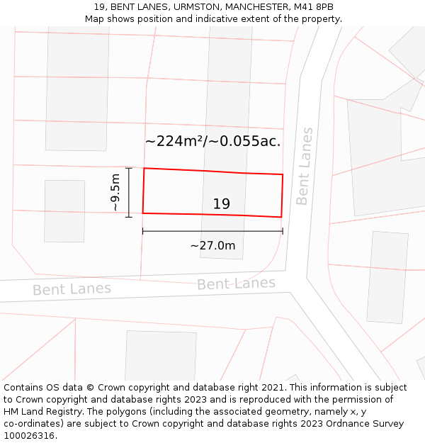 19, BENT LANES, URMSTON, MANCHESTER, M41 8PB: Plot and title map