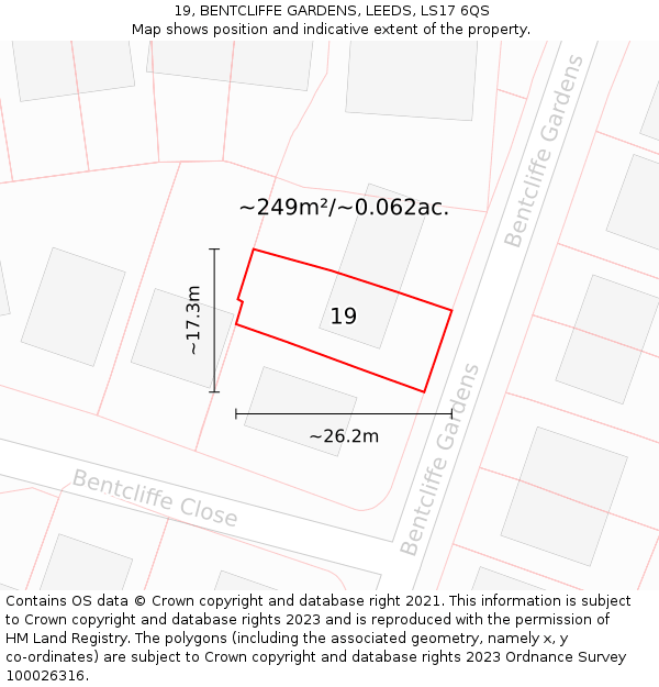 19, BENTCLIFFE GARDENS, LEEDS, LS17 6QS: Plot and title map