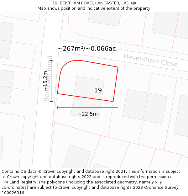 19, BENTHAM ROAD, LANCASTER, LA1 4JX: Plot and title map