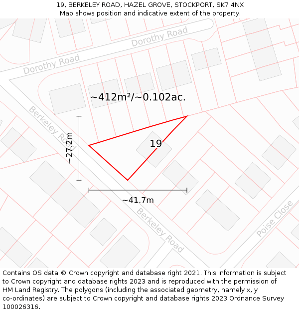 19, BERKELEY ROAD, HAZEL GROVE, STOCKPORT, SK7 4NX: Plot and title map