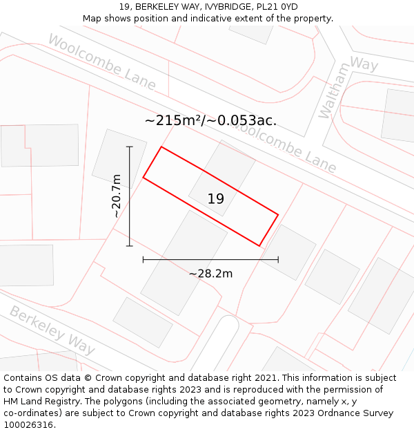 19, BERKELEY WAY, IVYBRIDGE, PL21 0YD: Plot and title map