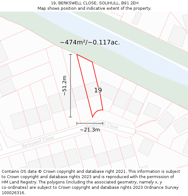 19, BERKSWELL CLOSE, SOLIHULL, B91 2EH: Plot and title map