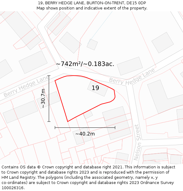 19, BERRY HEDGE LANE, BURTON-ON-TRENT, DE15 0DP: Plot and title map