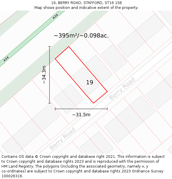 19, BERRY ROAD, STAFFORD, ST16 1SE: Plot and title map