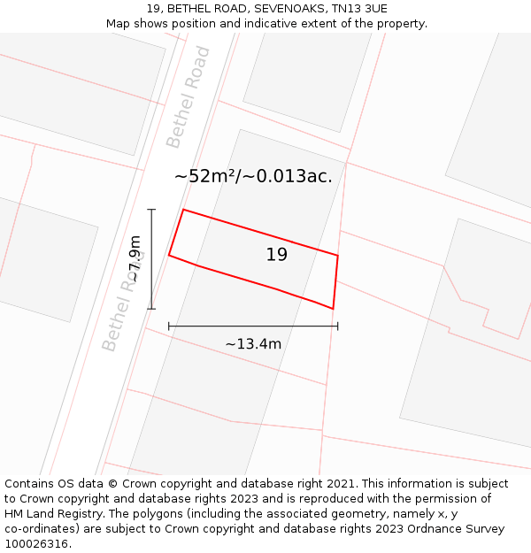19, BETHEL ROAD, SEVENOAKS, TN13 3UE: Plot and title map