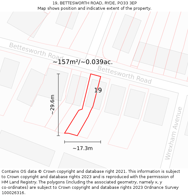 19, BETTESWORTH ROAD, RYDE, PO33 3EP: Plot and title map