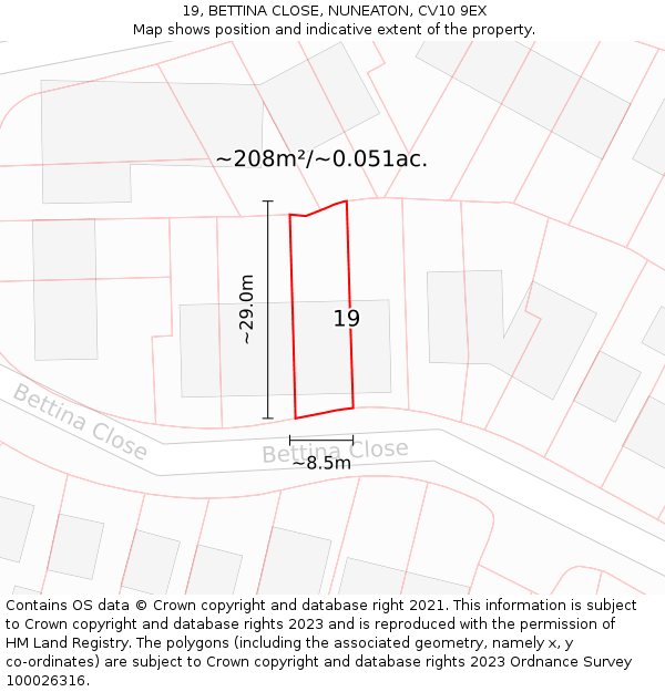 19, BETTINA CLOSE, NUNEATON, CV10 9EX: Plot and title map