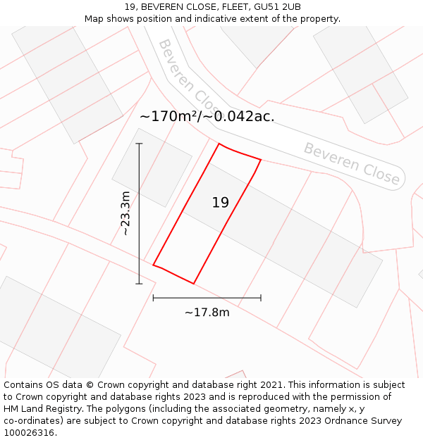 19, BEVEREN CLOSE, FLEET, GU51 2UB: Plot and title map