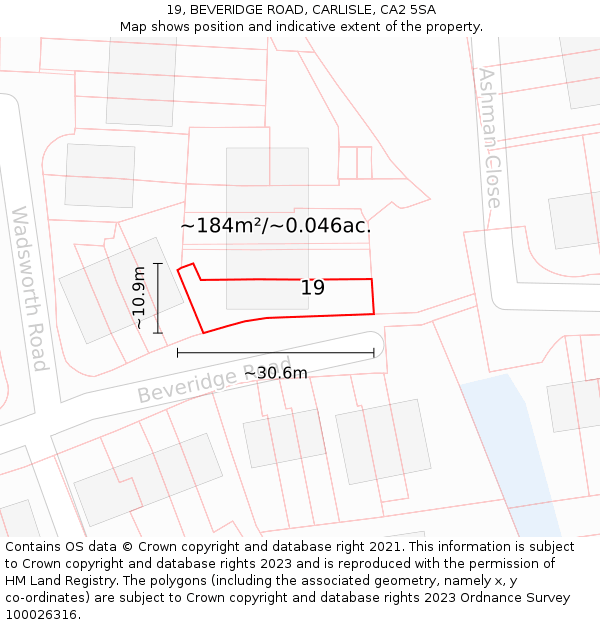 19, BEVERIDGE ROAD, CARLISLE, CA2 5SA: Plot and title map
