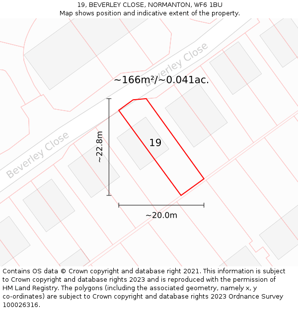 19, BEVERLEY CLOSE, NORMANTON, WF6 1BU: Plot and title map