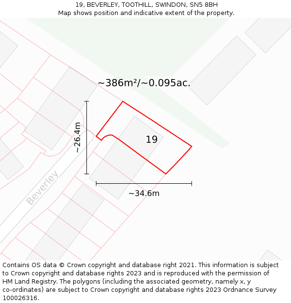 19, BEVERLEY, TOOTHILL, SWINDON, SN5 8BH: Plot and title map