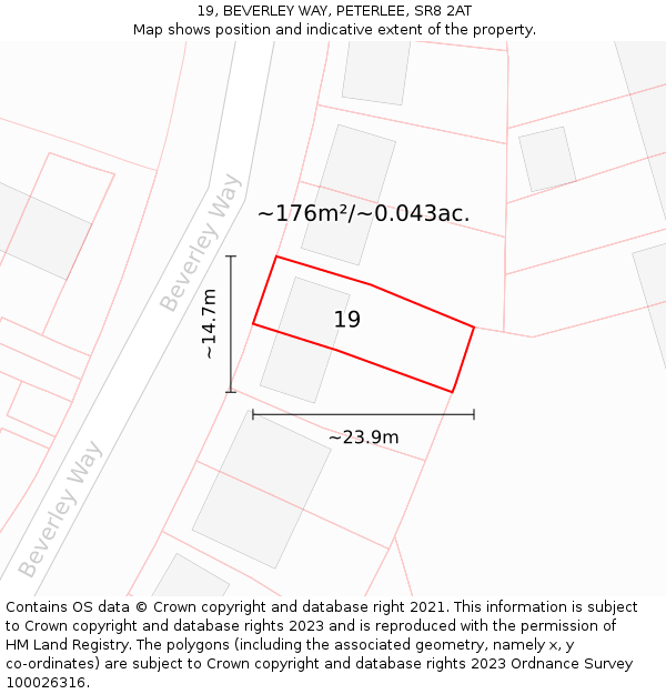 19, BEVERLEY WAY, PETERLEE, SR8 2AT: Plot and title map