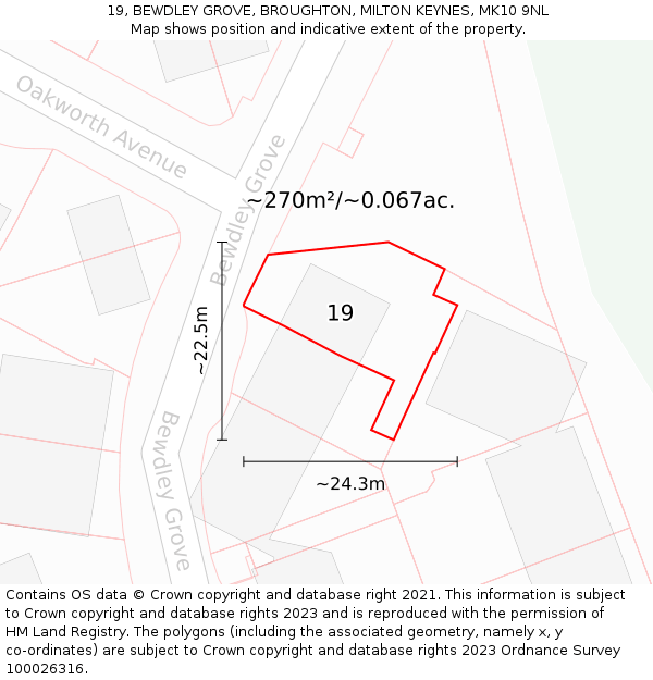 19, BEWDLEY GROVE, BROUGHTON, MILTON KEYNES, MK10 9NL: Plot and title map