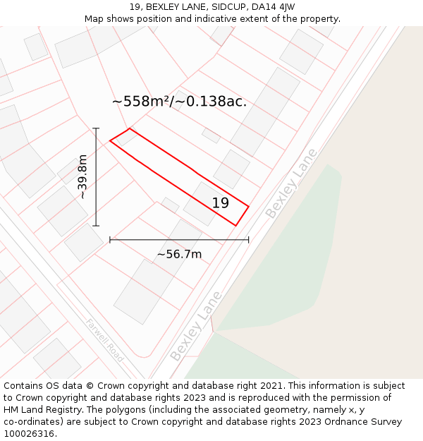 19, BEXLEY LANE, SIDCUP, DA14 4JW: Plot and title map