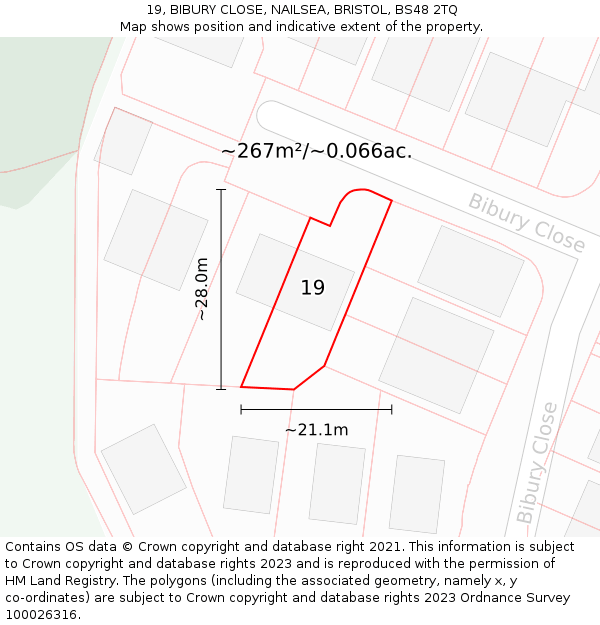 19, BIBURY CLOSE, NAILSEA, BRISTOL, BS48 2TQ: Plot and title map