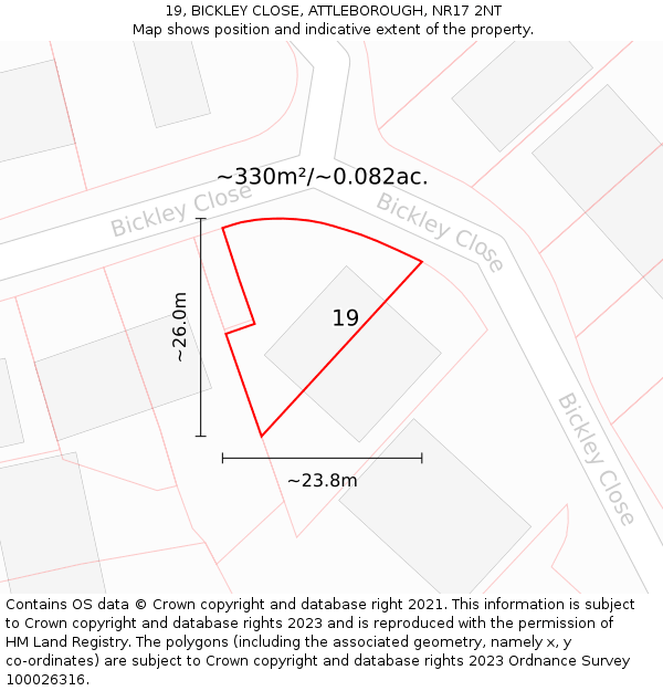 19, BICKLEY CLOSE, ATTLEBOROUGH, NR17 2NT: Plot and title map