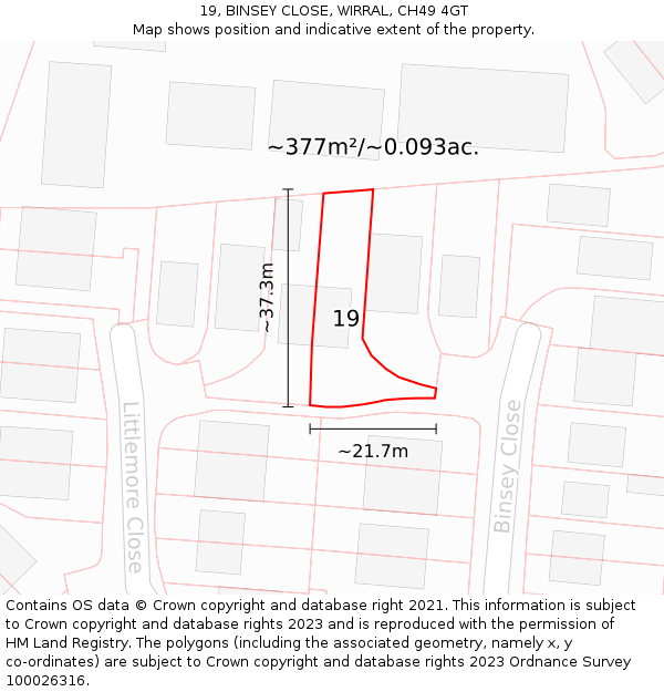 19, BINSEY CLOSE, WIRRAL, CH49 4GT: Plot and title map