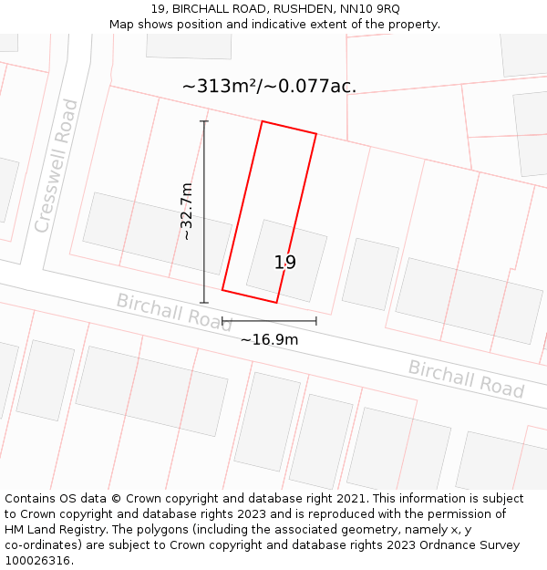 19, BIRCHALL ROAD, RUSHDEN, NN10 9RQ: Plot and title map