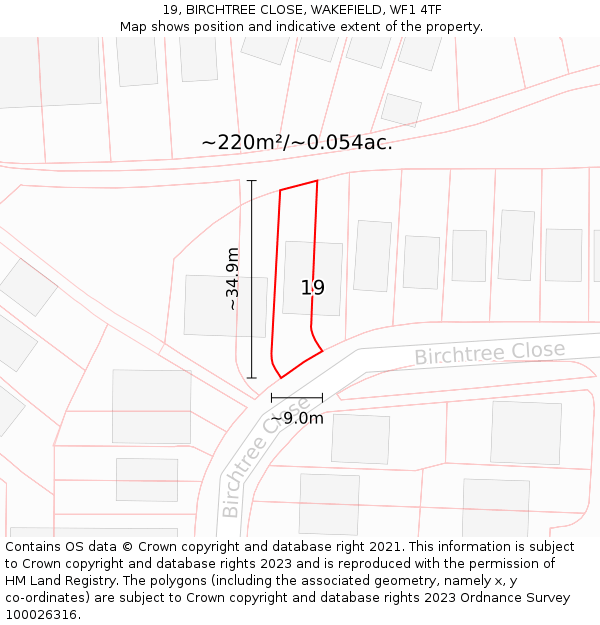 19, BIRCHTREE CLOSE, WAKEFIELD, WF1 4TF: Plot and title map